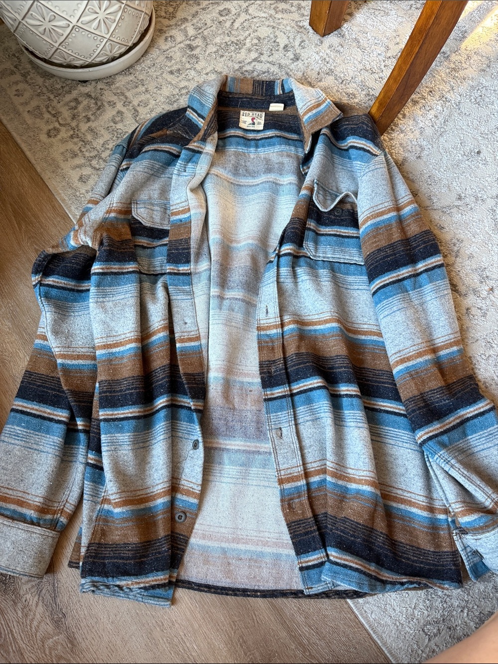 RedHead Striped Cardigan in Blue, Brown & Tan